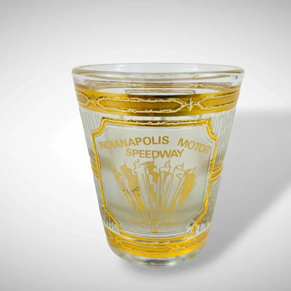 Culver‎ Shot Glass Indianapolis Motor Speedway 22K Gold Overlay 1970s 80s